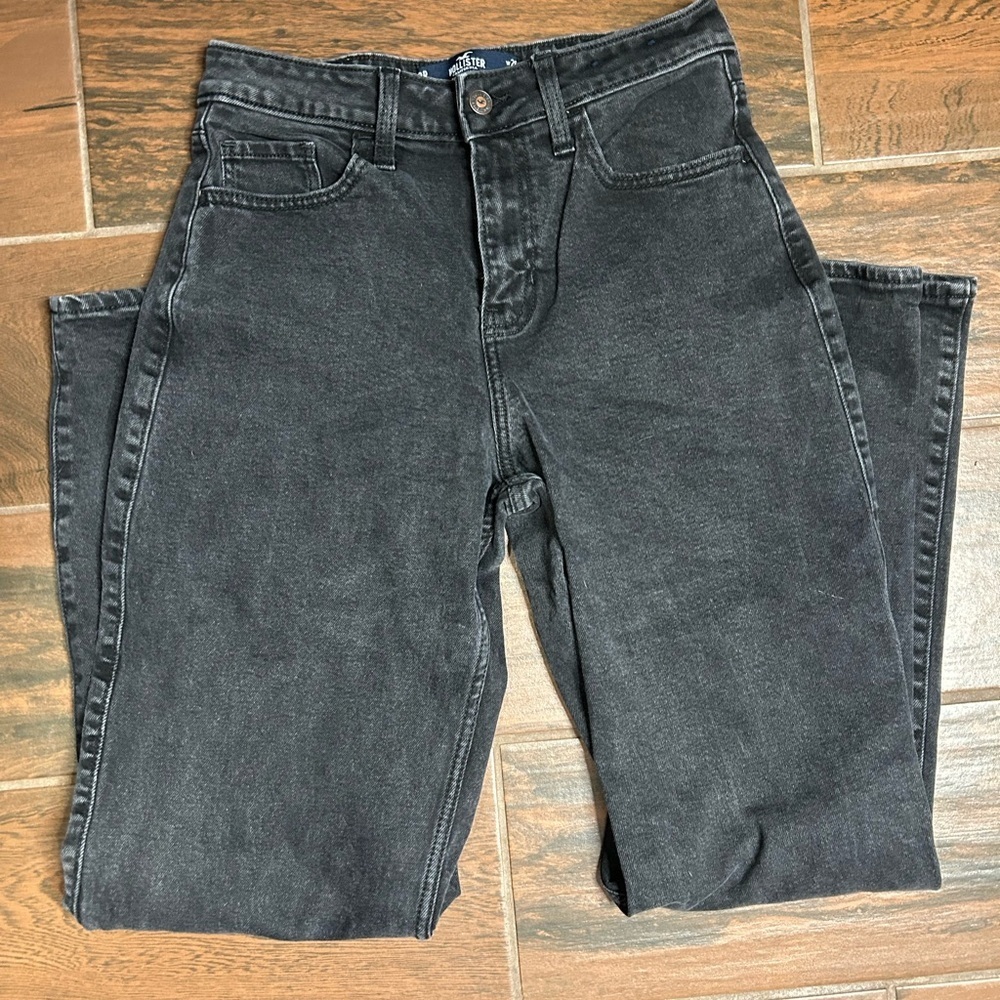 Hollister High Rise Vintage Baggy Gray Black Denim Wide Leg Jeans